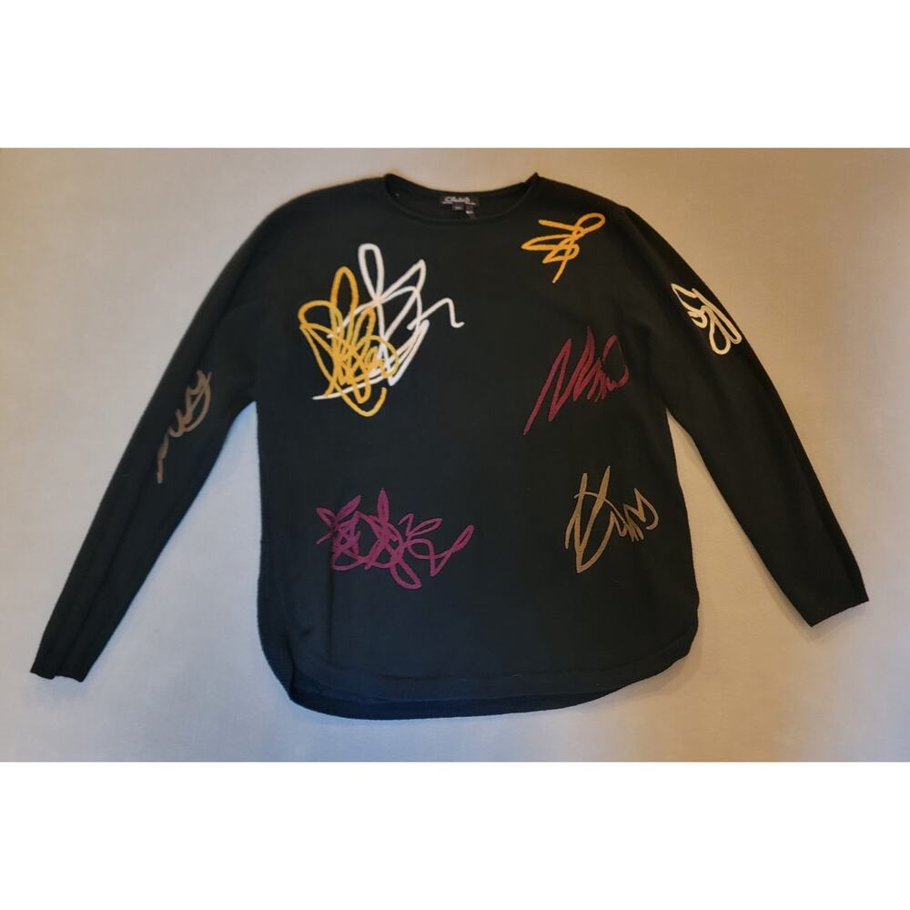 Charlie B Scribble Jacquard Knit Sweater Size: Large